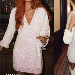 Show Me Your MuMu Iridescent Sequin White Mini Dress